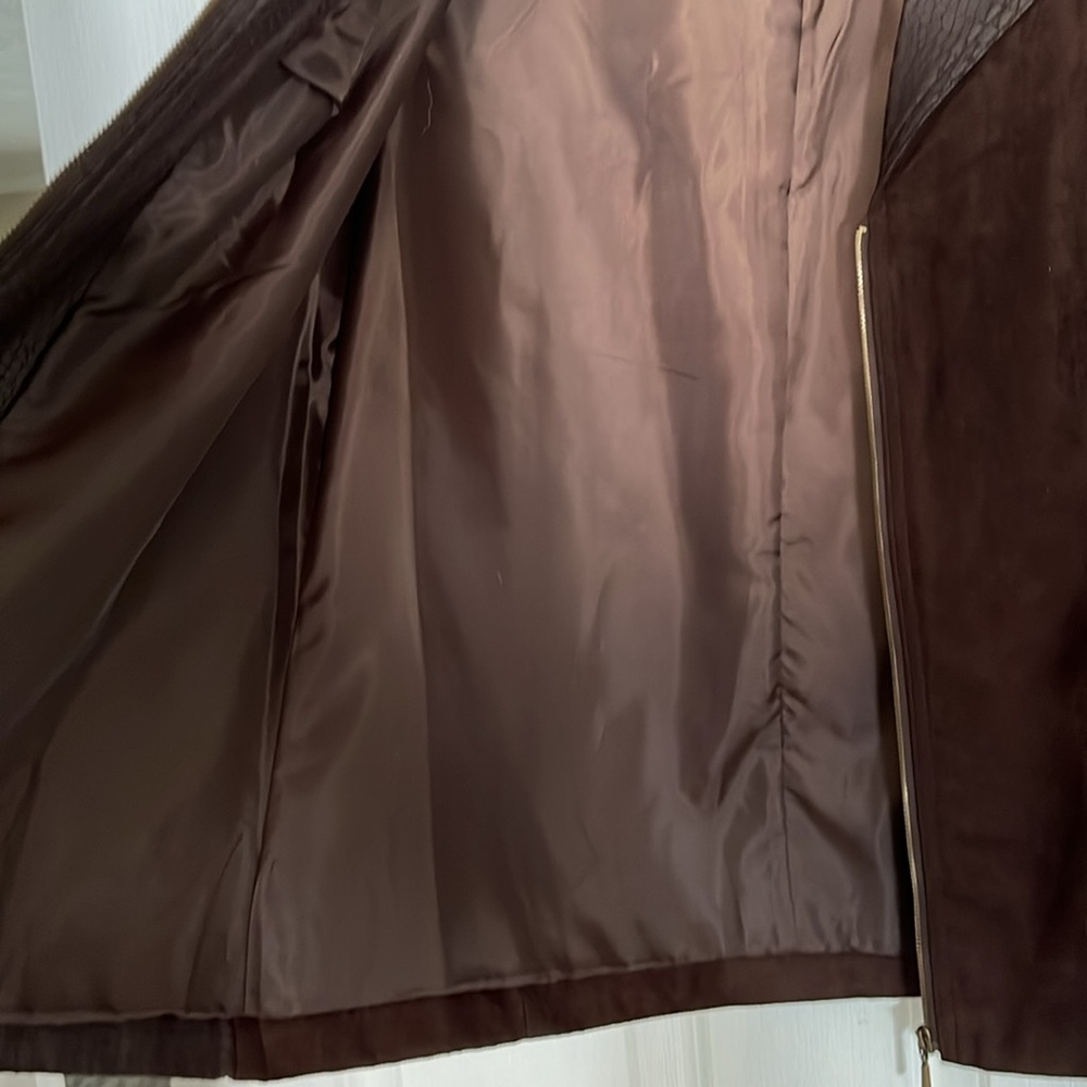 Faux Suede Light Jacket, Chocolate Brown zippered, Studio Works size 14 - Picture 7 of 17